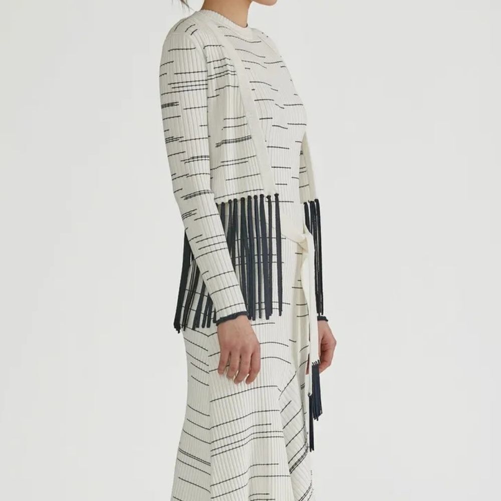 NWT YIGAL AZROUEL STRIPED FRINGE CARDIGAN SZ XS